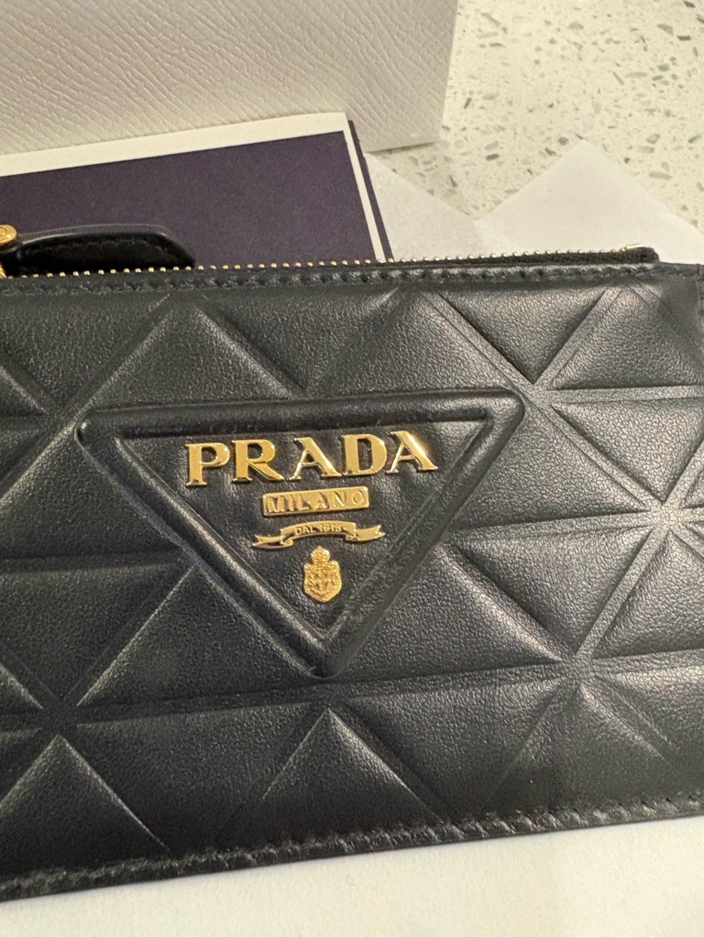 Prada Black Quilted Leather Zip Card wallet with Gold Logo - Picture 6 of 7